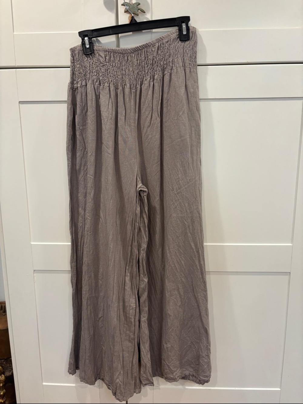 Wide Leg Smocked Waist Pants in Taupe